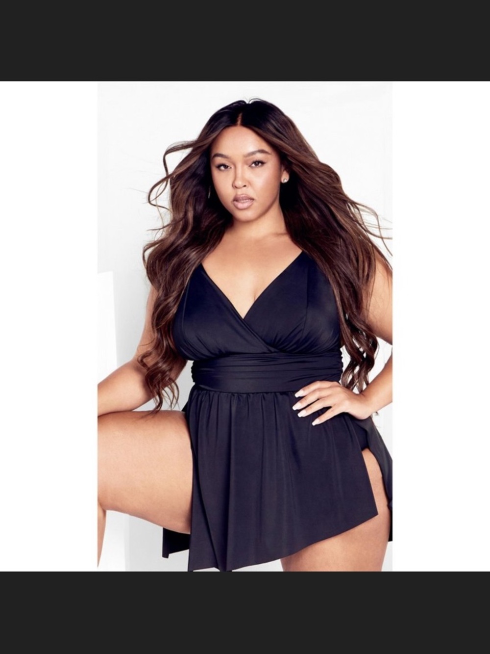 Plus Size Black S asymmetrical Wrap Swimdress  city chic brand